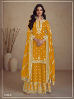 Thumbnail for Anaita Yellow Heavy Vichitra Silk Suit With Sequence & Multi Work - Distacart