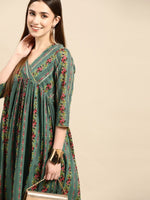Thumbnail for Anouk Women Green & Pink Pure Cotton Floral Printed Gotta Patti Floral Kurta - Distacart