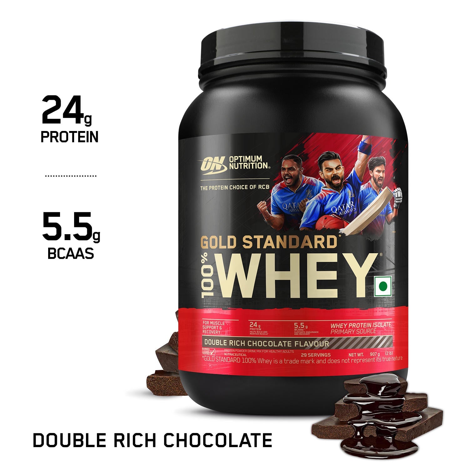 Optimum Nutrition Gold Standard 100% Whey (Double Rich Chocolate) 907gm & Creatine 100gm
