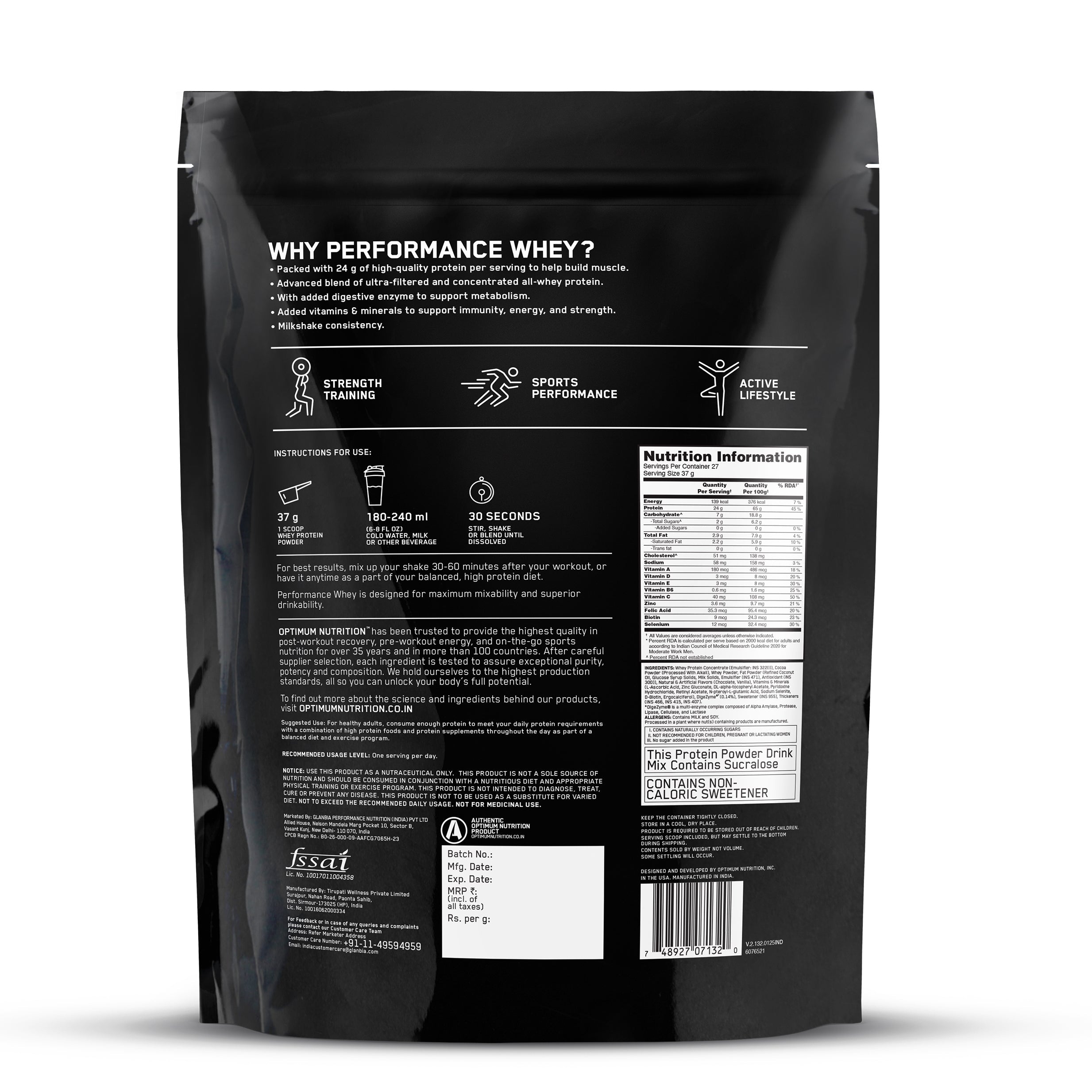 Optimum Nutrition Performance Whey Protein Powder (Chocolate Milkshake)-1 kg(Pack of 2)