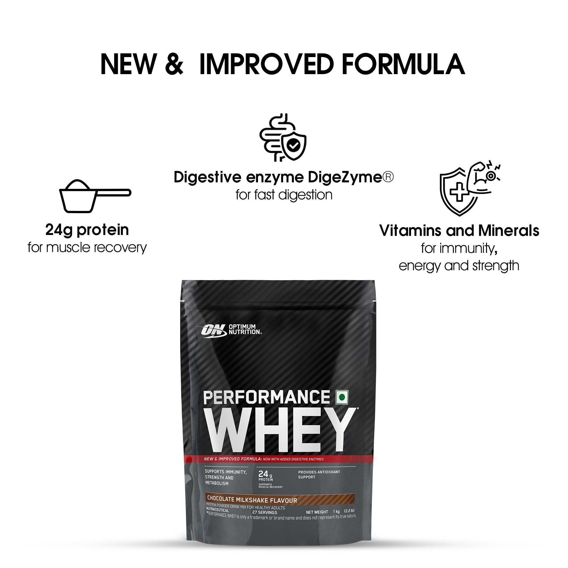 Optimum Nutrition Performance Whey Protein Powder (Chocolate Milkshake)-1 kg(Pack of 2)