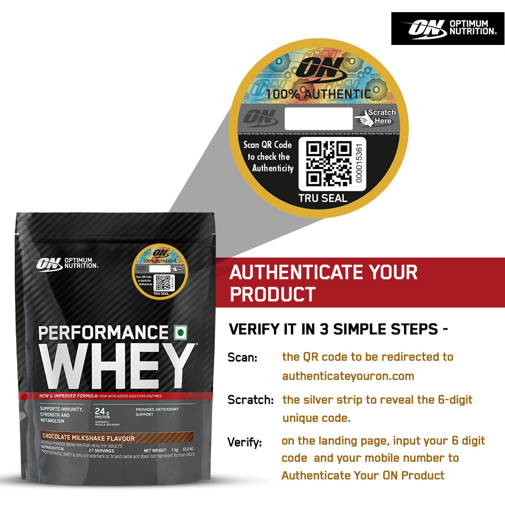Optimum Nutrition Performance Whey Protein Powder (Chocolate Milkshake)-1 kg