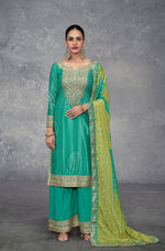 Thumbnail for Anaita Turquoise Digital Printed Chinon Embroidered Sequence Work Ready Made Suit - Distacart