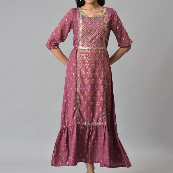 AURELIA Maroon Ethnic Motifs A-Line Maxi Dress - Distacart