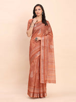Thumbnail for Astita Linen Cotton Rust Saree