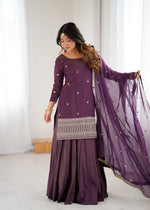 Thumbnail for Lorenvalley Fashion Purple Roman Shimmer Chanderi Silk with Embroidery Jari Work Kurta Lehenga with Dupatta - Distacart