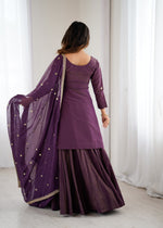 Thumbnail for Lorenvalley Fashion Purple Roman Shimmer Chanderi Silk with Embroidery Jari Work Kurta Lehenga with Dupatta - Distacart