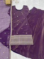 Thumbnail for Lorenvalley Fashion Purple Roman Shimmer Chanderi Silk with Embroidery Jari Work Kurta Lehenga with Dupatta - Distacart