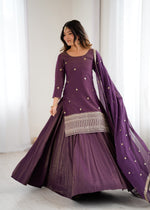 Thumbnail for Lorenvalley Fashion Purple Roman Shimmer Chanderi Silk with Embroidery Jari Work Kurta Lehenga with Dupatta - Distacart