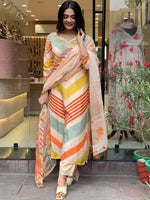 Thumbnail for Kalini Striped Thread Work Detailed Straight Kurta & Trouser With Dupatta - Distacart