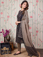 Thumbnail for Ode by House of Pataudi Ethnic Motifs Printed Pure Cotton Kurta with Trousers & Dupatta - Distacart