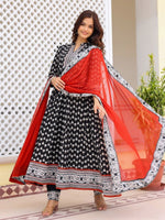 Thumbnail for Anouk Black Ethnic Motifs Printed Mandarin Collar Anarkali Kurta With Trousers & Dupatta