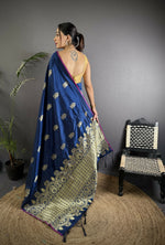 Thumbnail for Joban Fashion Navy Blue Banarasi Lichi Silk Gold Zari Meena Saree