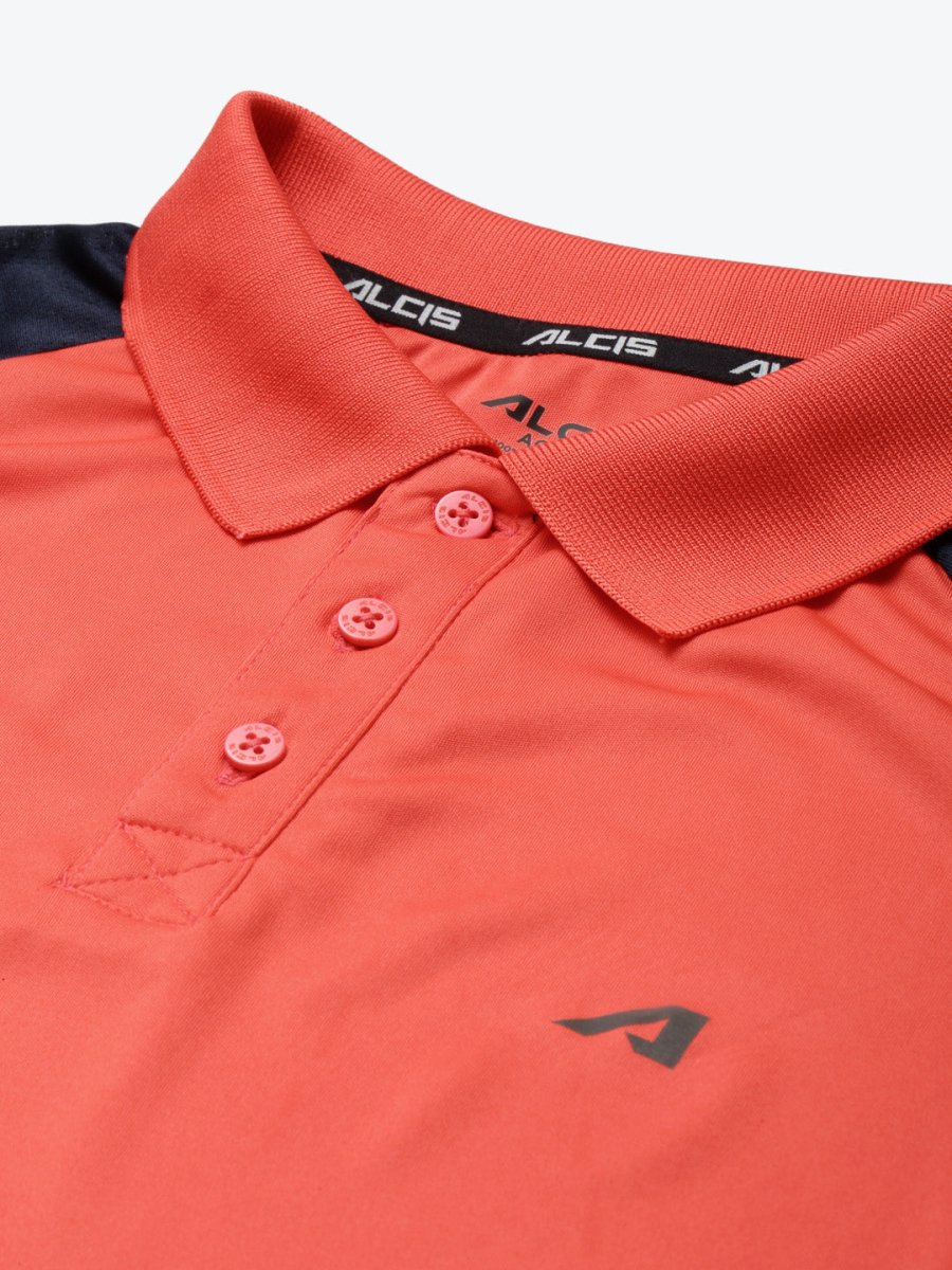 Alcis Men Red & Navy Blue Colourblocked Polo Collar Slim Fit Running T-shirt - Distacart