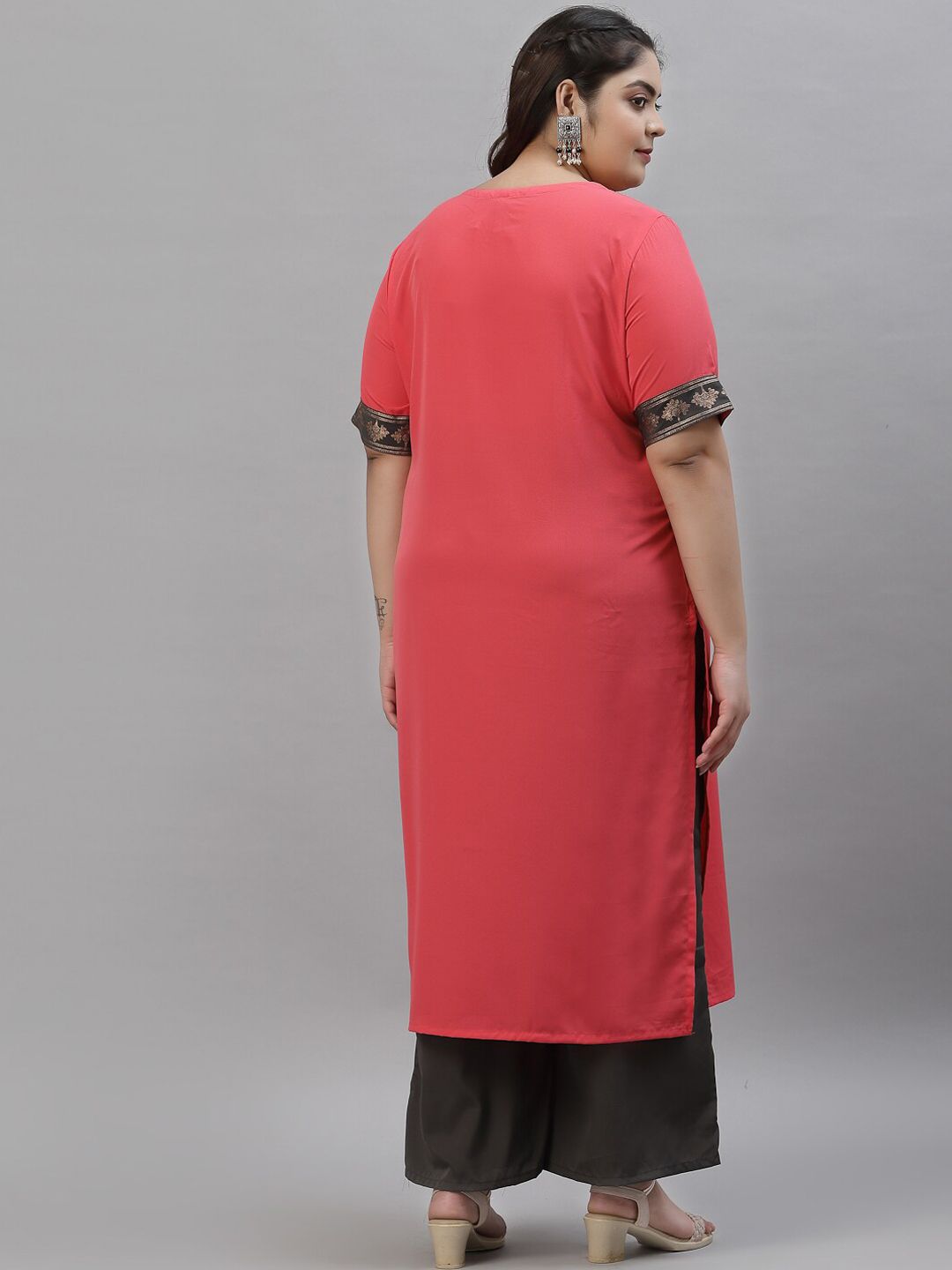 Sztori Plus Size Floral Yoke Design Straight Kurta With Palazzos - Distacart