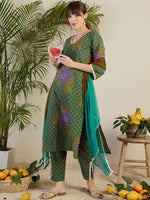 Thumbnail for Indo Era Women Floral Printed Regular Beads and Stones Kurta with Trousers & With Dupatta