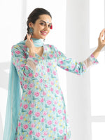 Thumbnail for Anouk Floral Printed Regular Kantha Work Pure Cotton Kurta With Trousers & Dupatta