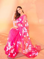 Thumbnail for Anouk Pink Floral Printed Organza Saree - Distacart