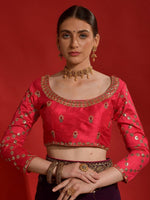 Thumbnail for Anouk Burgundy & Gold-Toned Embellished Sequinned Pure Georgette Saree - Distacart