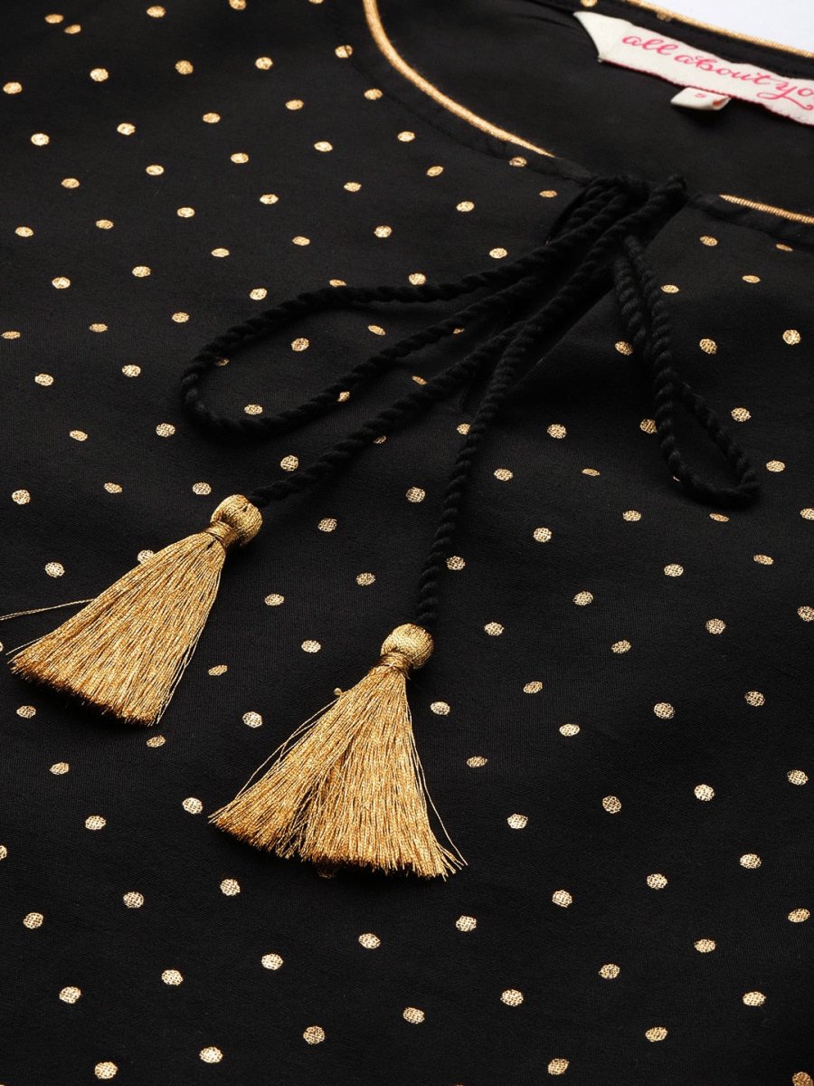 All About You Women Black & Gold Printed Regular Kurta with Trousers & Dupatta - Distacart