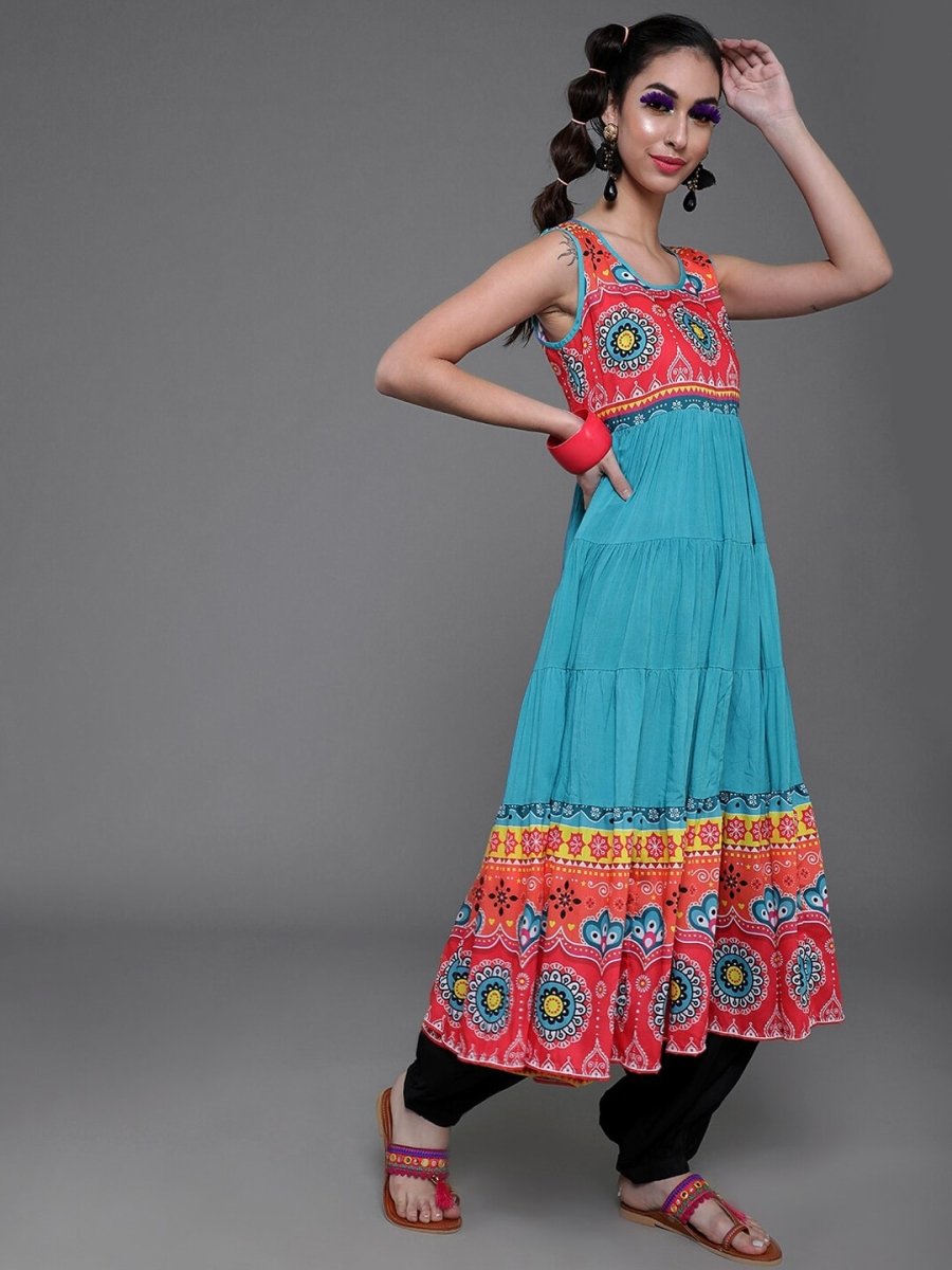 Aks Floral Printed Sleeveless Cotton Silk Anarkali Kurta - Distacart