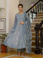 Thumbnail for Anouk Women Floral Printed Panelled Beads and Stones Kurta with Trousers & With Dupatta