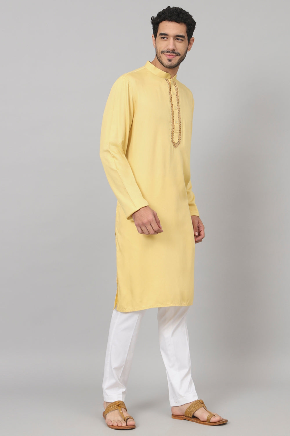 Neckline Embroidered Cotton Kurta by Hilo Design - Distacart