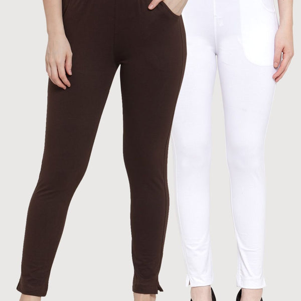 TAG 7 Women Pack Of 2 Solid Ankle-Length Straight-Fit Leggings - Distacart