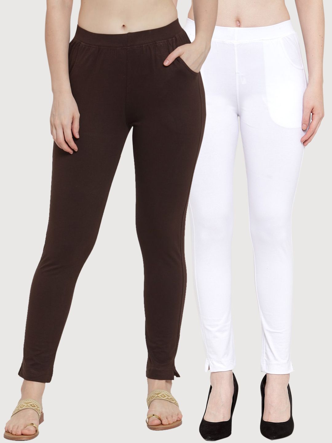 TAG 7 Women Pack Of 2 Solid Ankle-Length Straight-Fit Leggings - Distacart