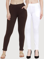 Thumbnail for TAG 7 Women Pack Of 2 Solid Ankle-Length Straight-Fit Leggings - Distacart