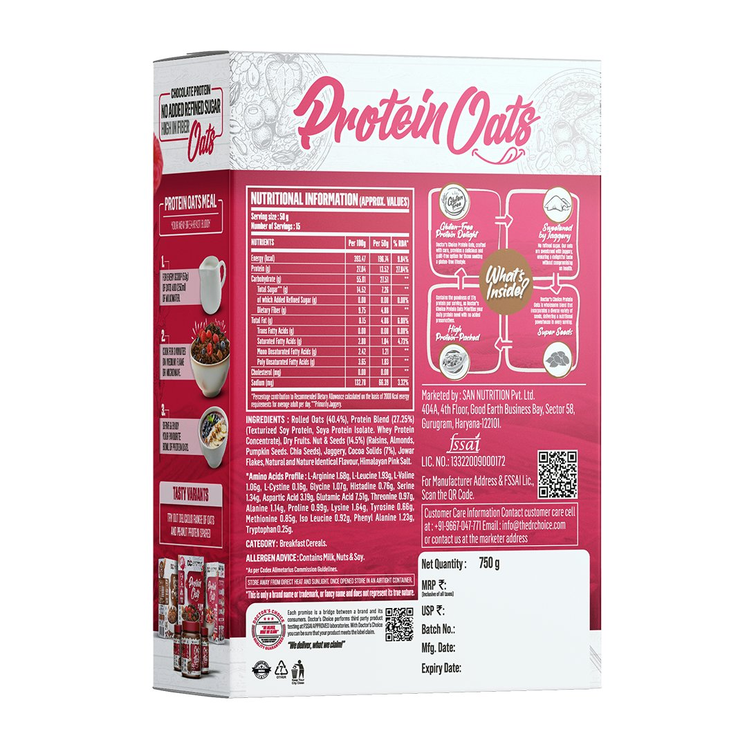 Doctor's Choice Dark Choco Berry Protein Oats 750 GM - Dista