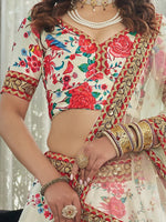 Thumbnail for Tulsi Art Capricious Off-White Floral Printed Art Silk Lehenga Choli