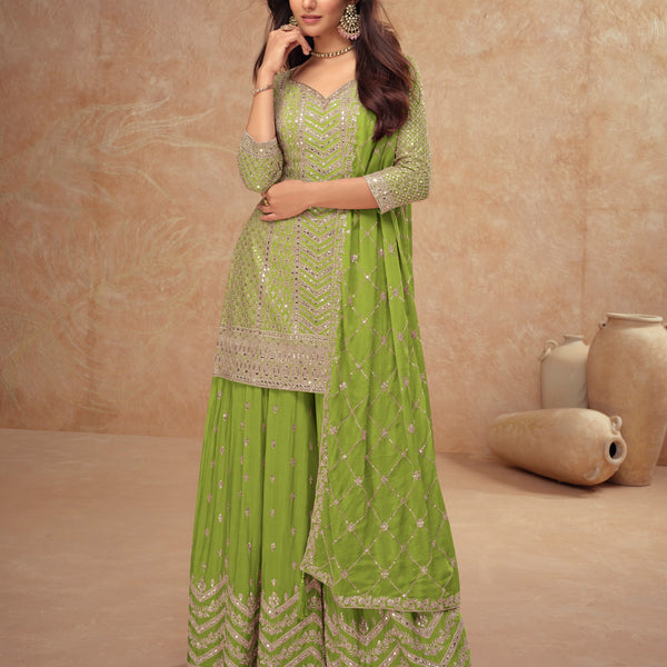 Anaita Green Chinon Sequence Embroidered Readymade Salwar Suit - Distacart