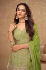 Thumbnail for Anaita Green Chinon Sequence Embroidered Readymade Salwar Suit - Distacart
