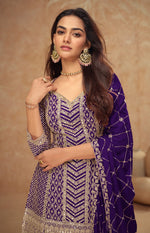 Thumbnail for Anaita Violet Chinon Sequence Embroidered Readymade Salwar Suit - Distacart