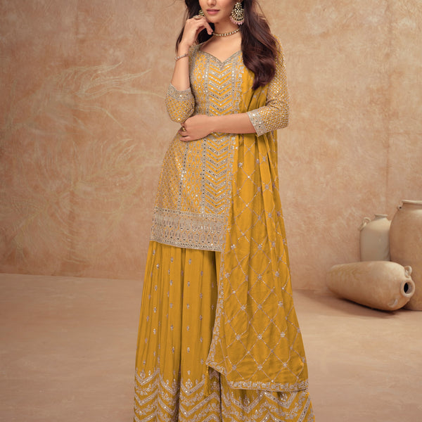 Anaita Yellow Chinon Sequence Embroidered Readymade Salwar Suit - Distacart