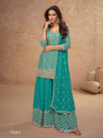Thumbnail for Anaita Sky Blue Chinon Sequence Embroidered Readymade Salwar Suit - Distacart