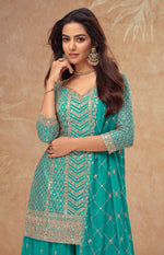 Thumbnail for Anaita Sky Blue Chinon Sequence Embroidered Readymade Salwar Suit - Distacart