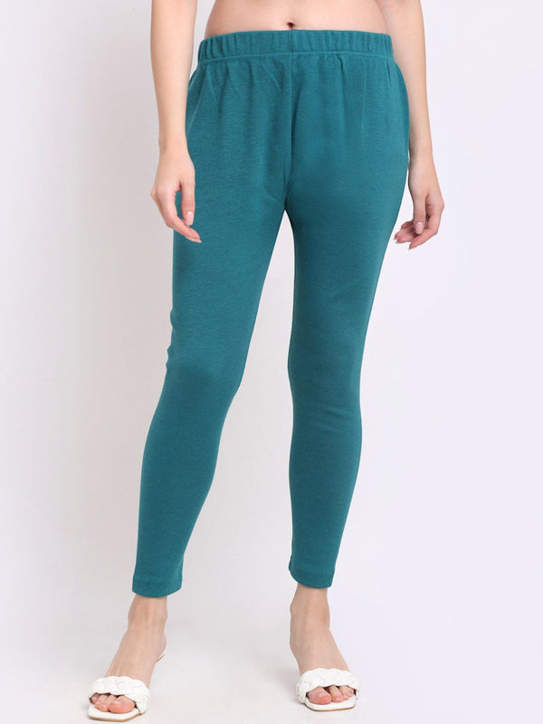 TAG 7 Women Pack Of 2 Solid Turquoise Blue & White Ankle Length Leggings - Distacart