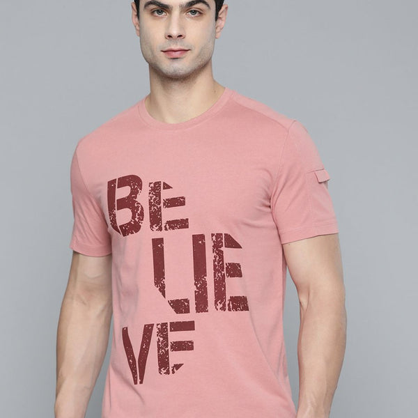 Alcis Men Dusty Pink & Maroon Typography Printed T-shirt - Distacart