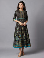 Thumbnail for AURELIA Women Black & Gold-Toned Embellished A-Line Midi Dress