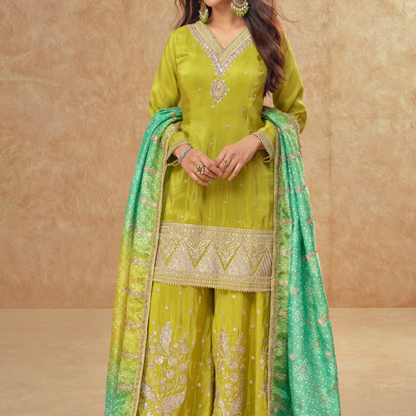 Evanik Party Wear Cosmos Silk With Sequins Embroidered Work Palazzo Set