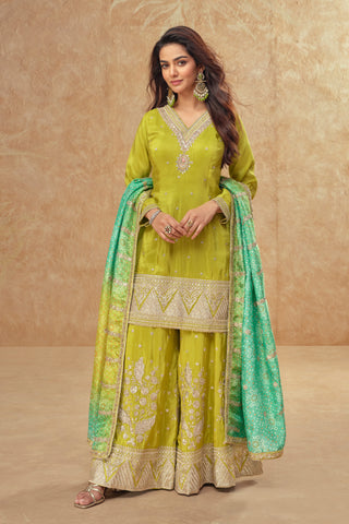 Evanik Party Wear Cosmos Silk With Sequins Embroidered Work Palazzo Set