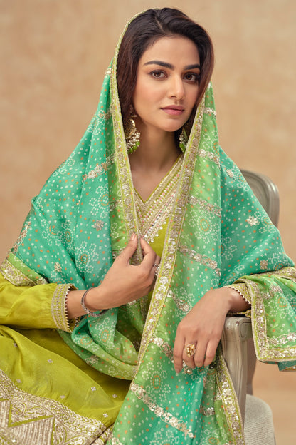 Anaita Olive Silk Readymade Suit with Embroidery & Sequence Work - Dista
