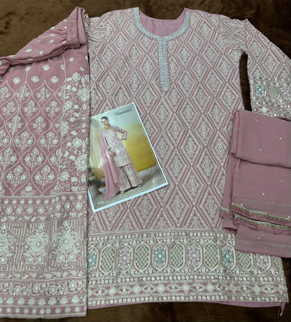Anaita Pink Georgette Stitched Suit With Embroidery & Sequence Work - Dista