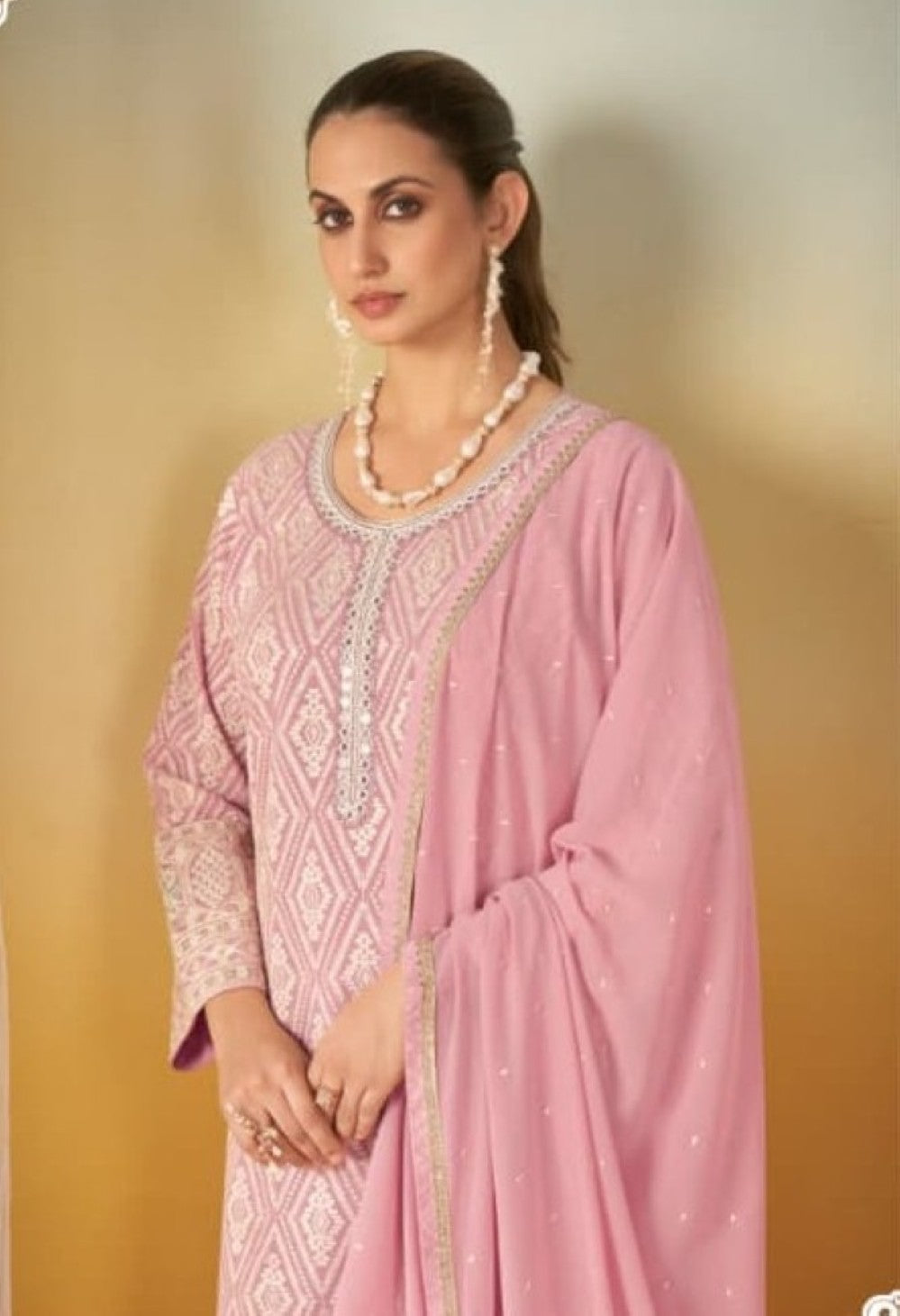 Anaita Pink Georgette Stitched Suit With Embroidery & Sequence Work - Dista