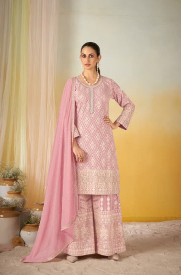 Anaita Pink Georgette Stitched Suit With Embroidery & Sequence Work - Dista