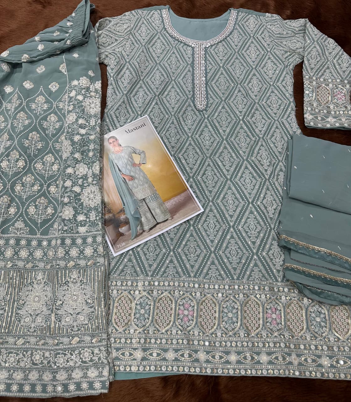 Anaita Sky Blue Georgette Stitched Suit With Embroidery & Sequence Work - Dista