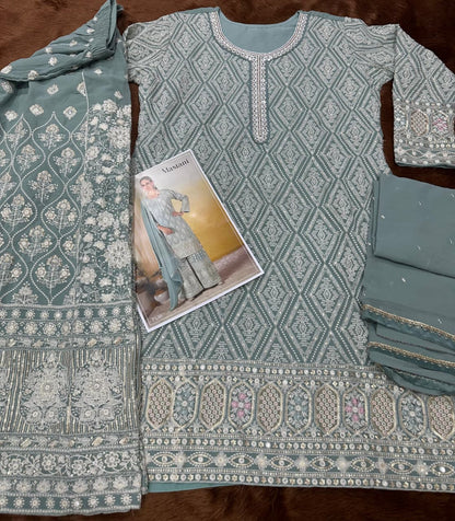 Anaita Sky Blue Georgette Stitched Suit With Embroidery & Sequence Work - Dista