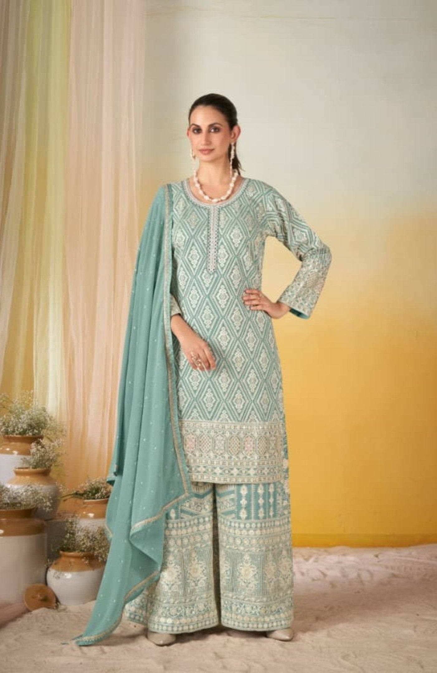 Anaita Sky Blue Georgette Stitched Suit With Embroidery & Sequence Work - Dista